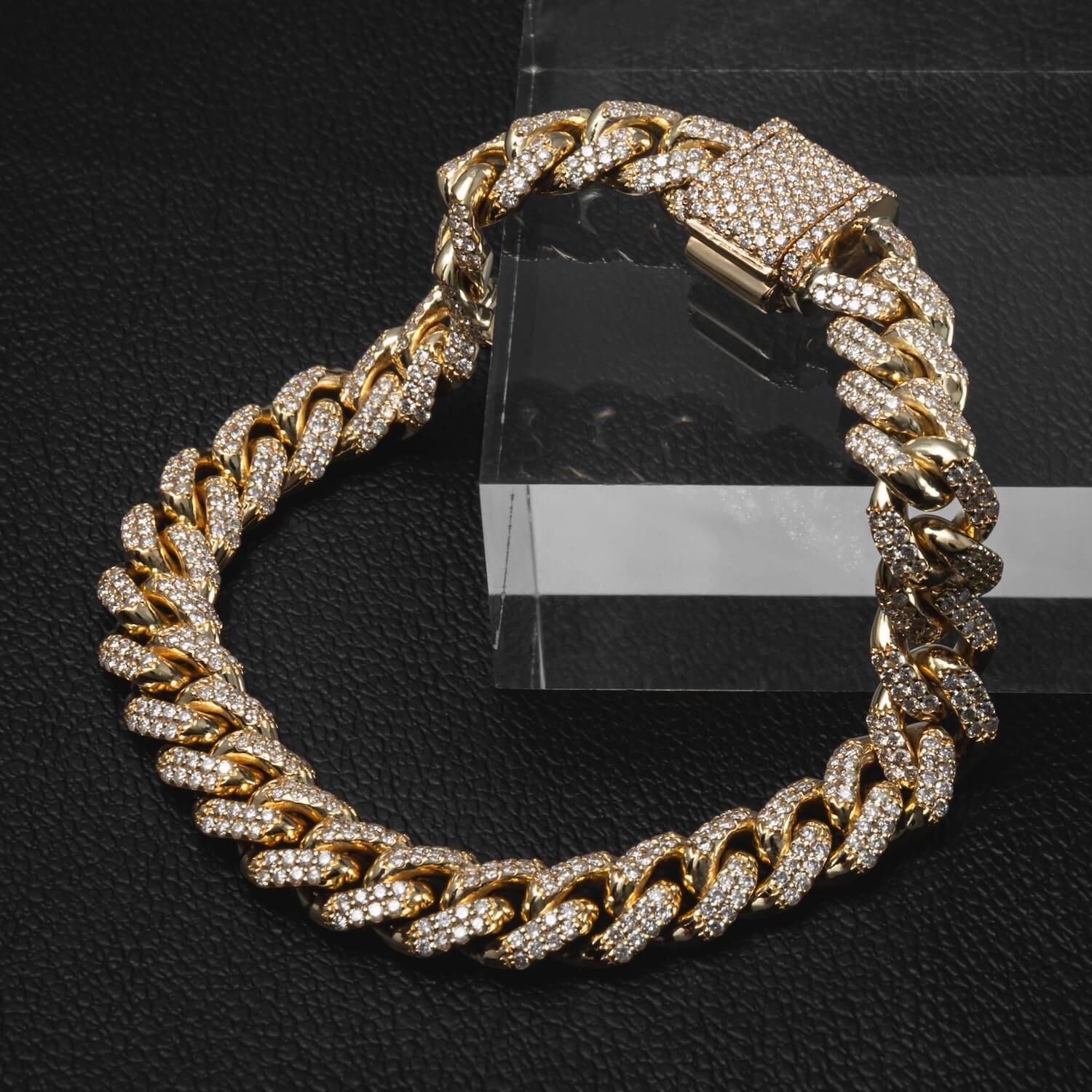 ダイヤモンド 10K イエローゴールド マイアミブレスレット 幅8.2mm