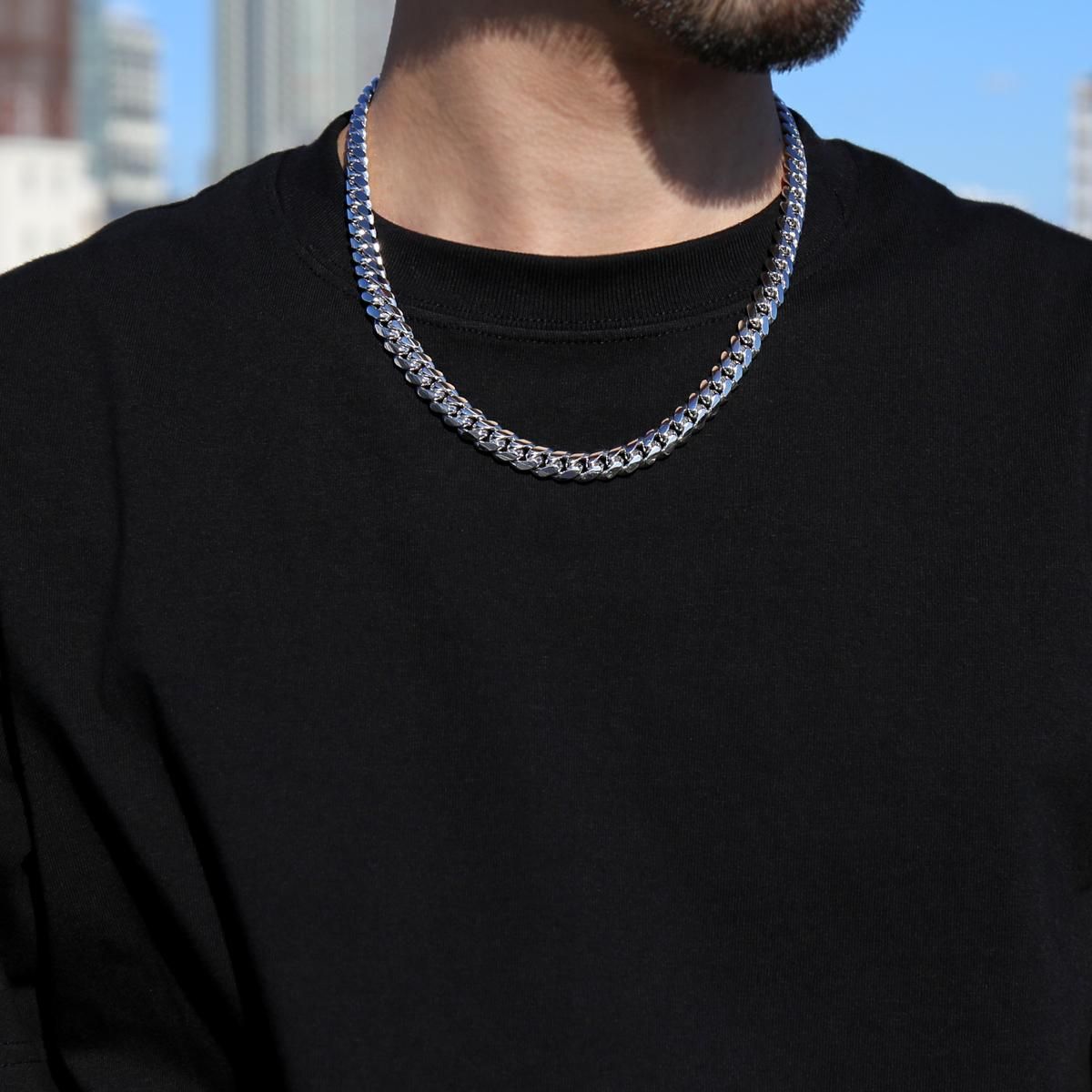 10K ホワイトゴールド マイアミネックレス 幅9mm 50cm - AVALANCHE