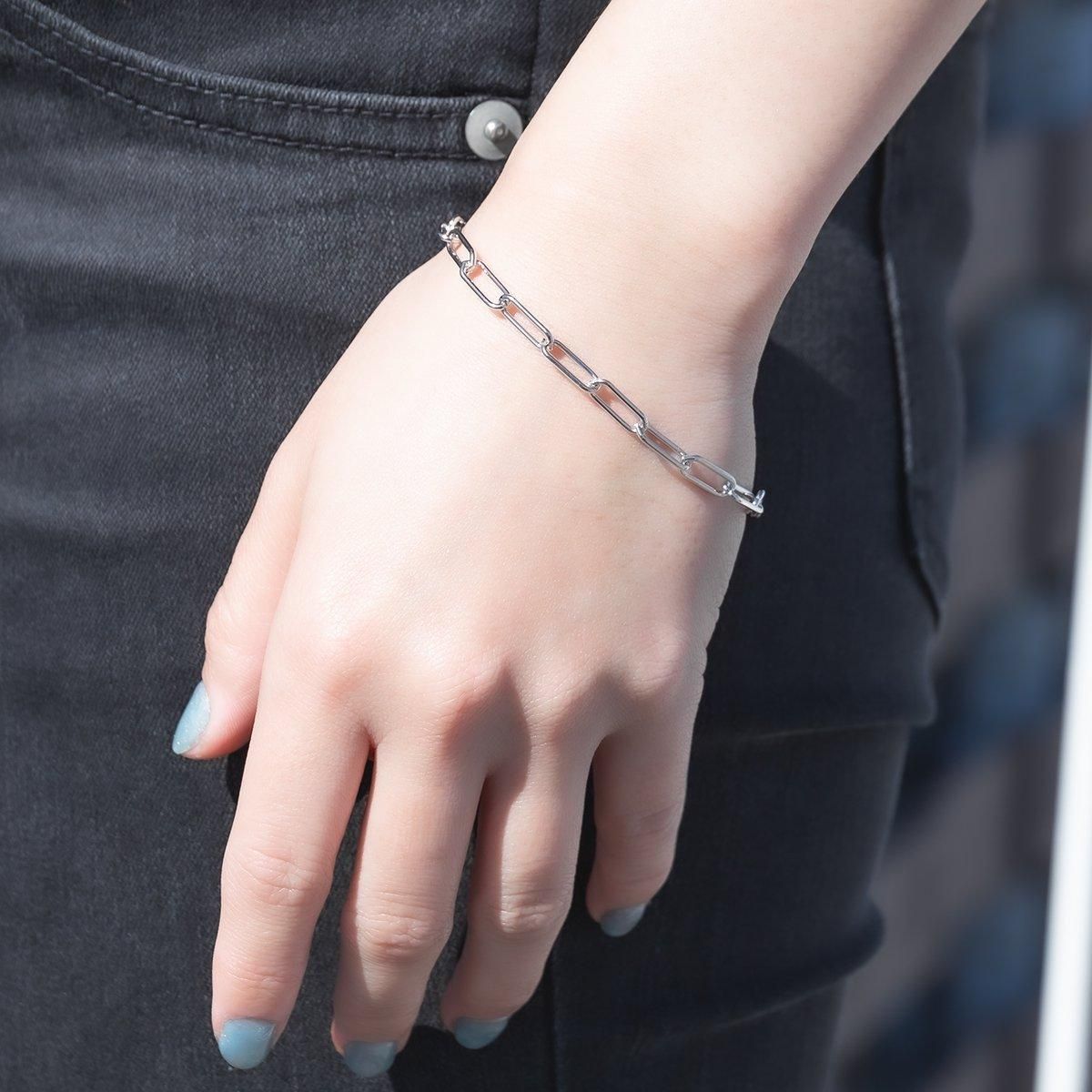 シルバー ペーパークリップブレスレット 幅4mm 17cm-19cm MGS168