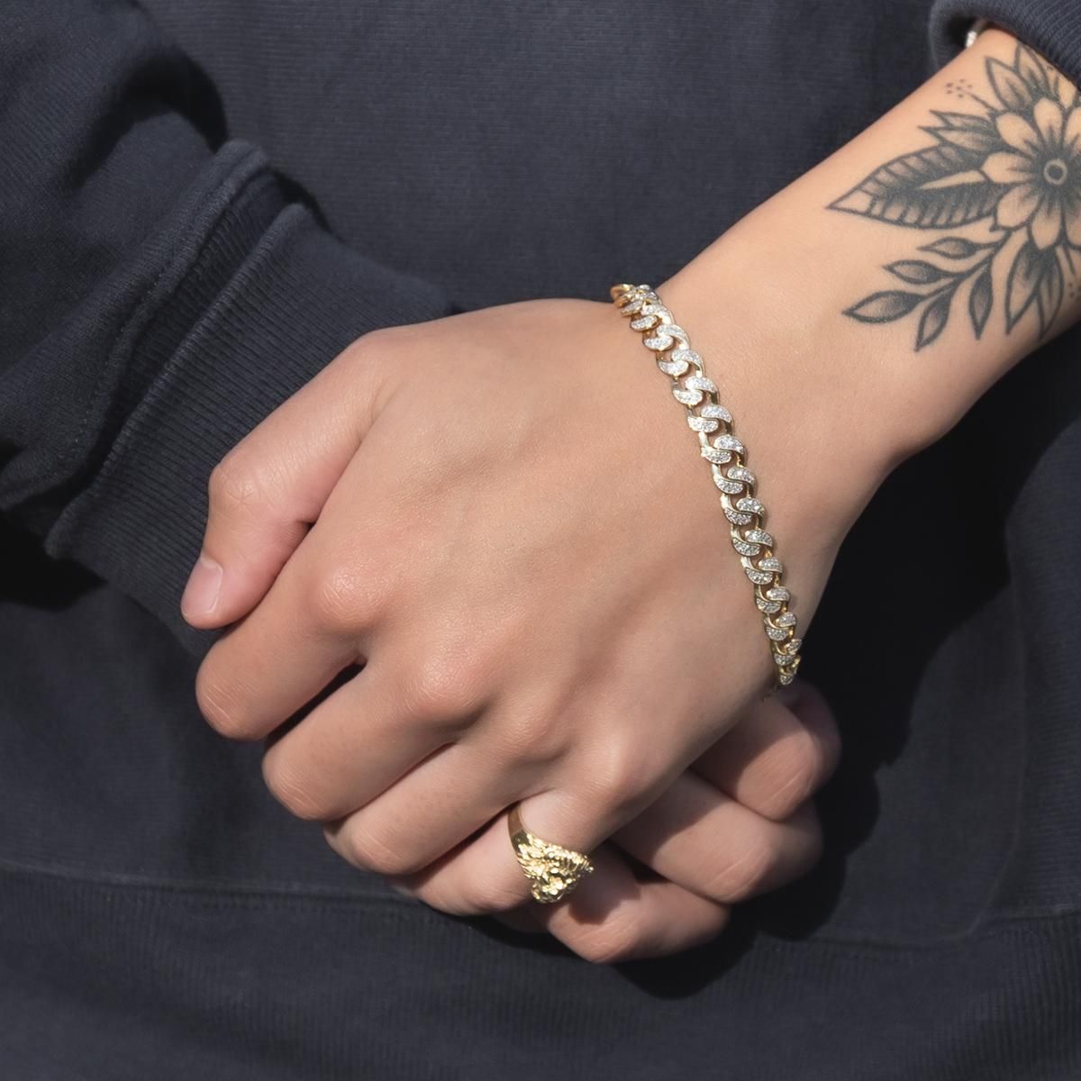 ダイヤモンド 10K イエローゴールド マイアミブレスレット 幅7.5mm