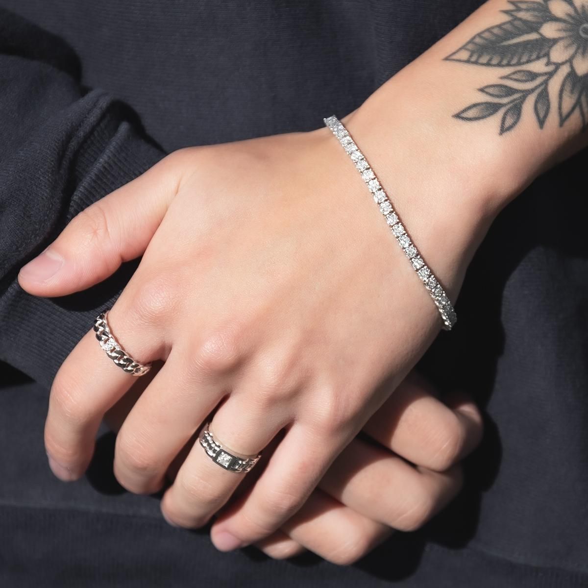 ダイヤモンド 14K ホワイトゴールド ブレスレット 幅3.5mm 19cm