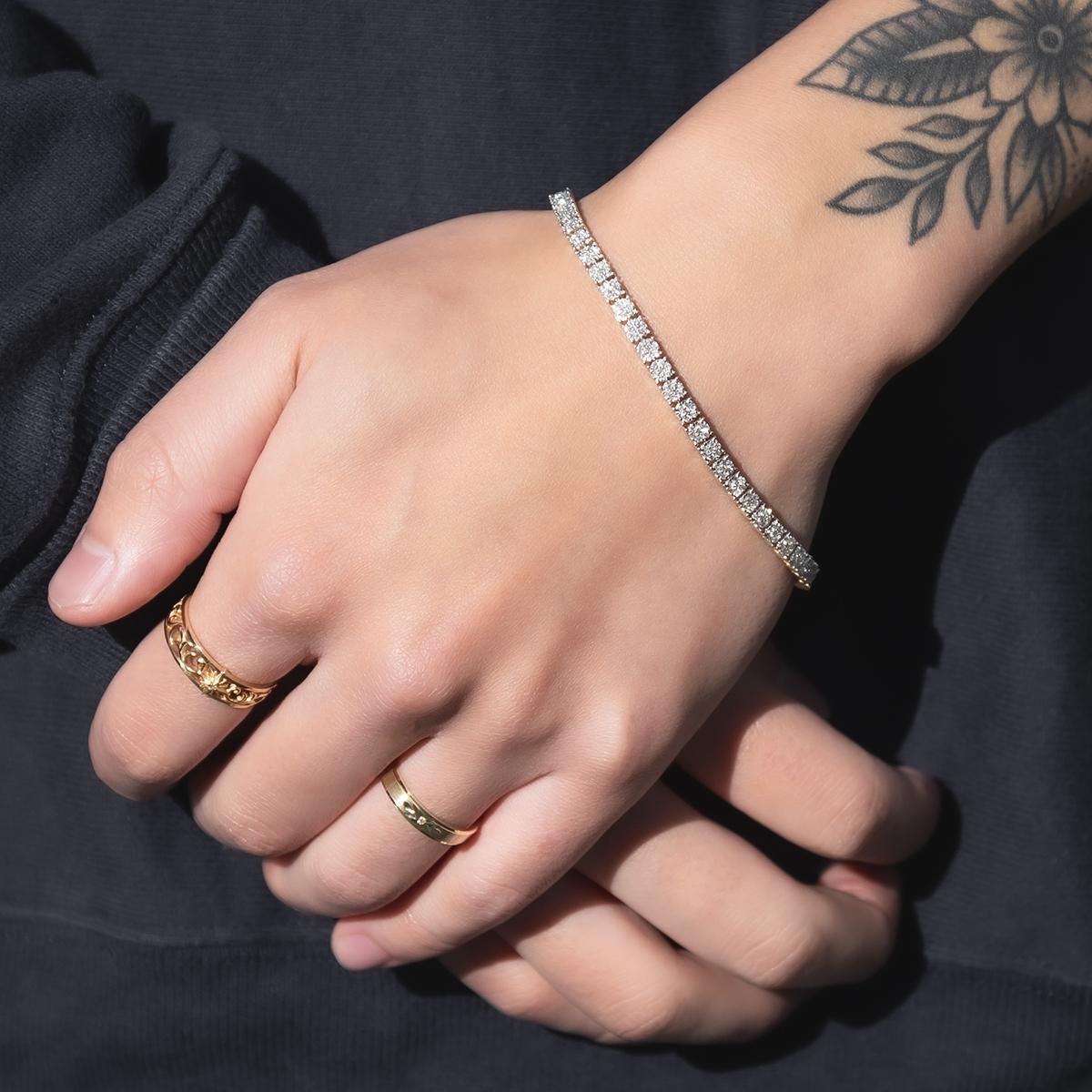 ダイヤモンド 14K イエローゴールド ブレスレット 幅3.5mm 19cm