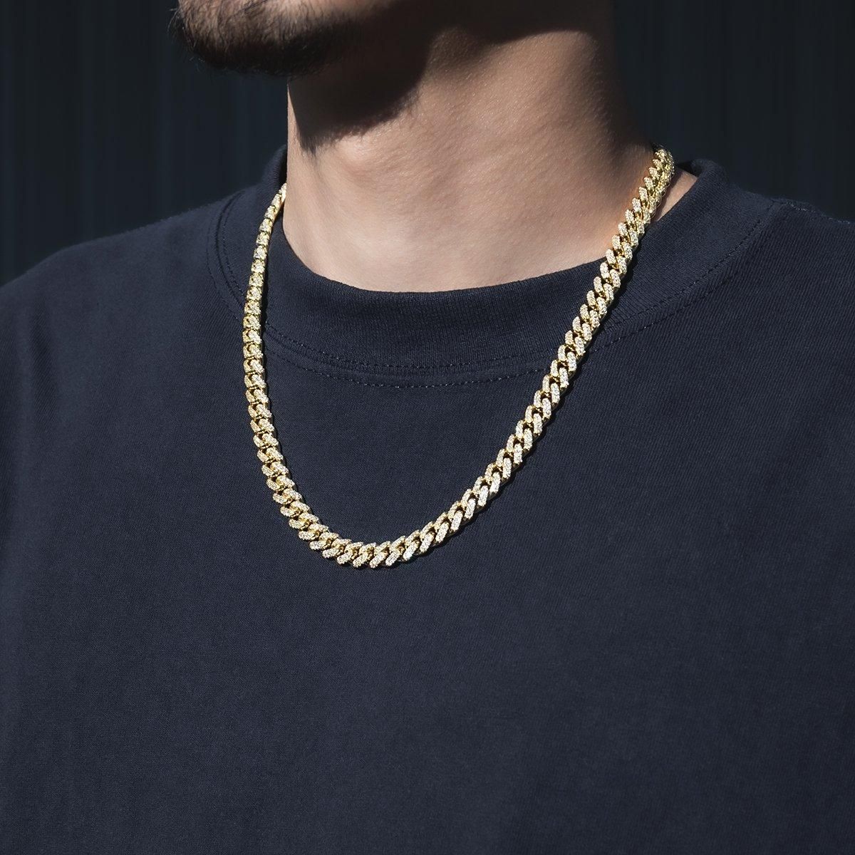 ダイヤモンド 10K イエローゴールド マイアミネックレス 幅8.2mm 51cm