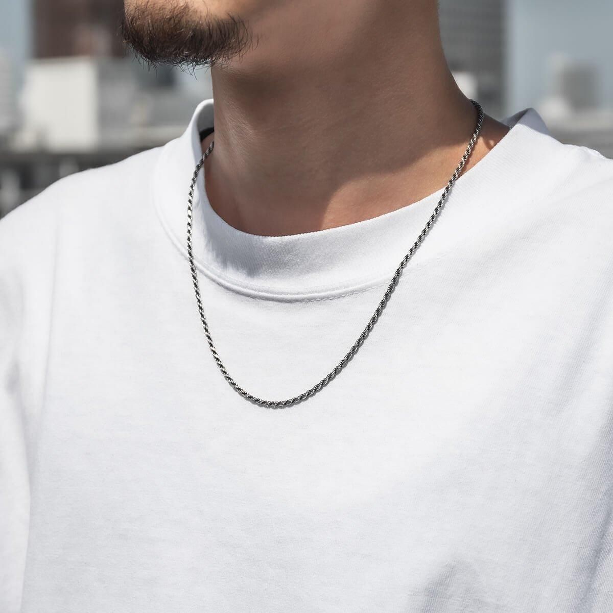 シルバー ロープネックレス 幅2.2mm 45cm-55cm いぶし加工 050HCMD-OX