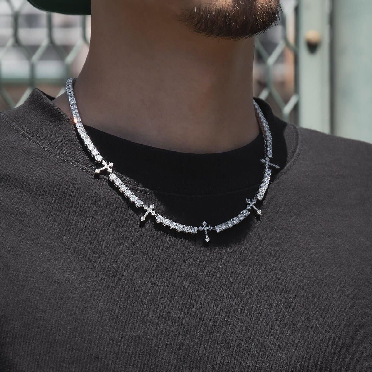 シルバー テニスネックレス 幅4mm 45cm-50cm AHNL-D001-CROSS