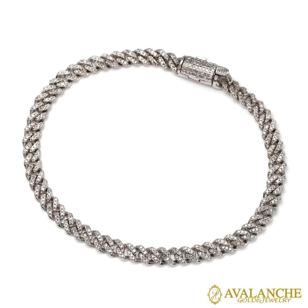 ダイヤモンド 10K ホワイトゴールド マイアミブレスレット 幅4.5mm