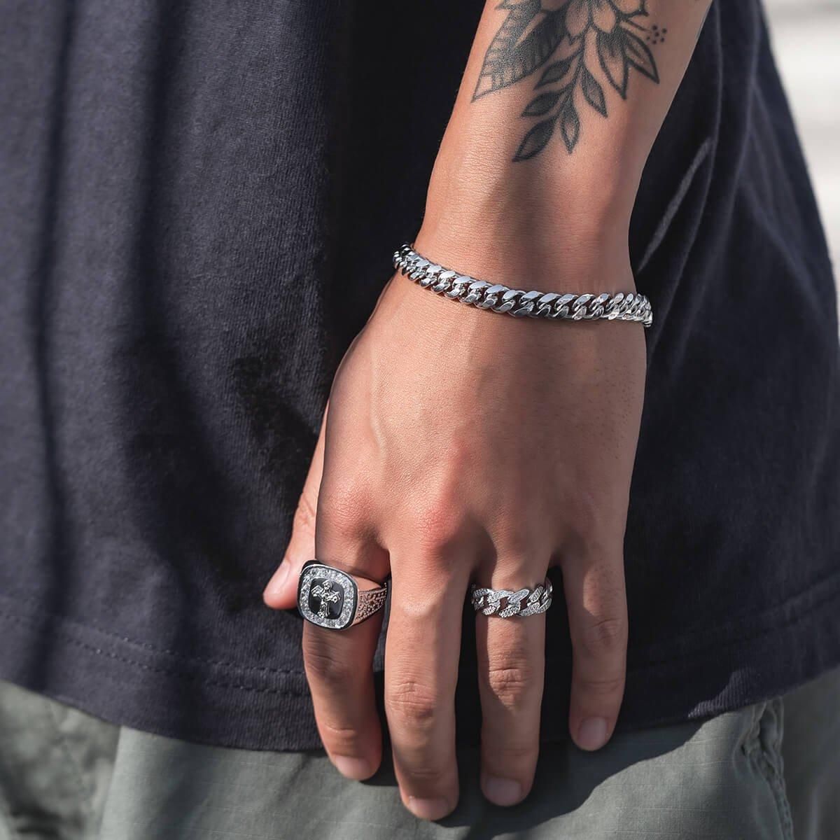 シルバー マイアミブレスレット 幅7.5mm 19cm-21cm A200KMDO2