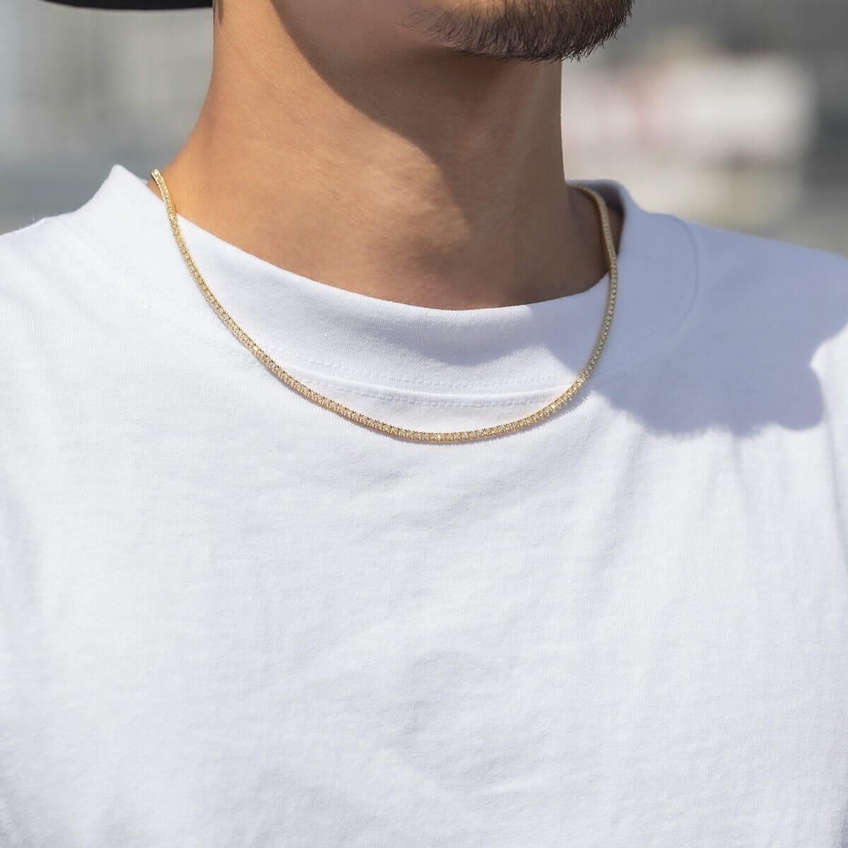 ダイヤモンド 14K イエローゴールド テニスネックレス 幅2.5mm 46cm