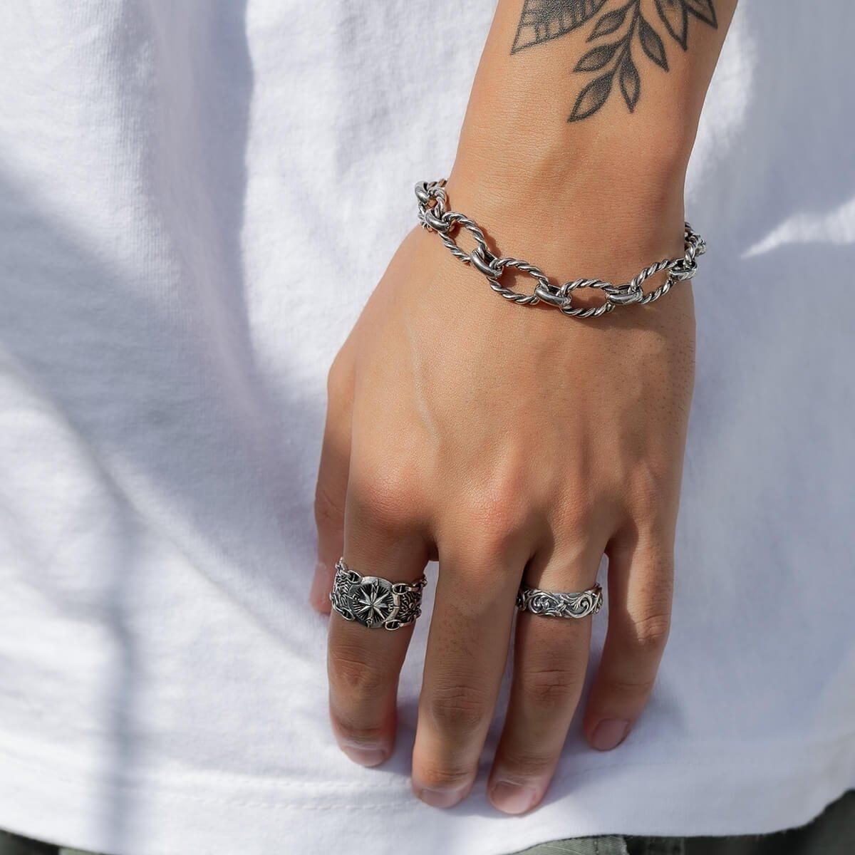 シルバー ブレスレット 幅10mm 18cm-21cm いぶし加工 GIU716-OX