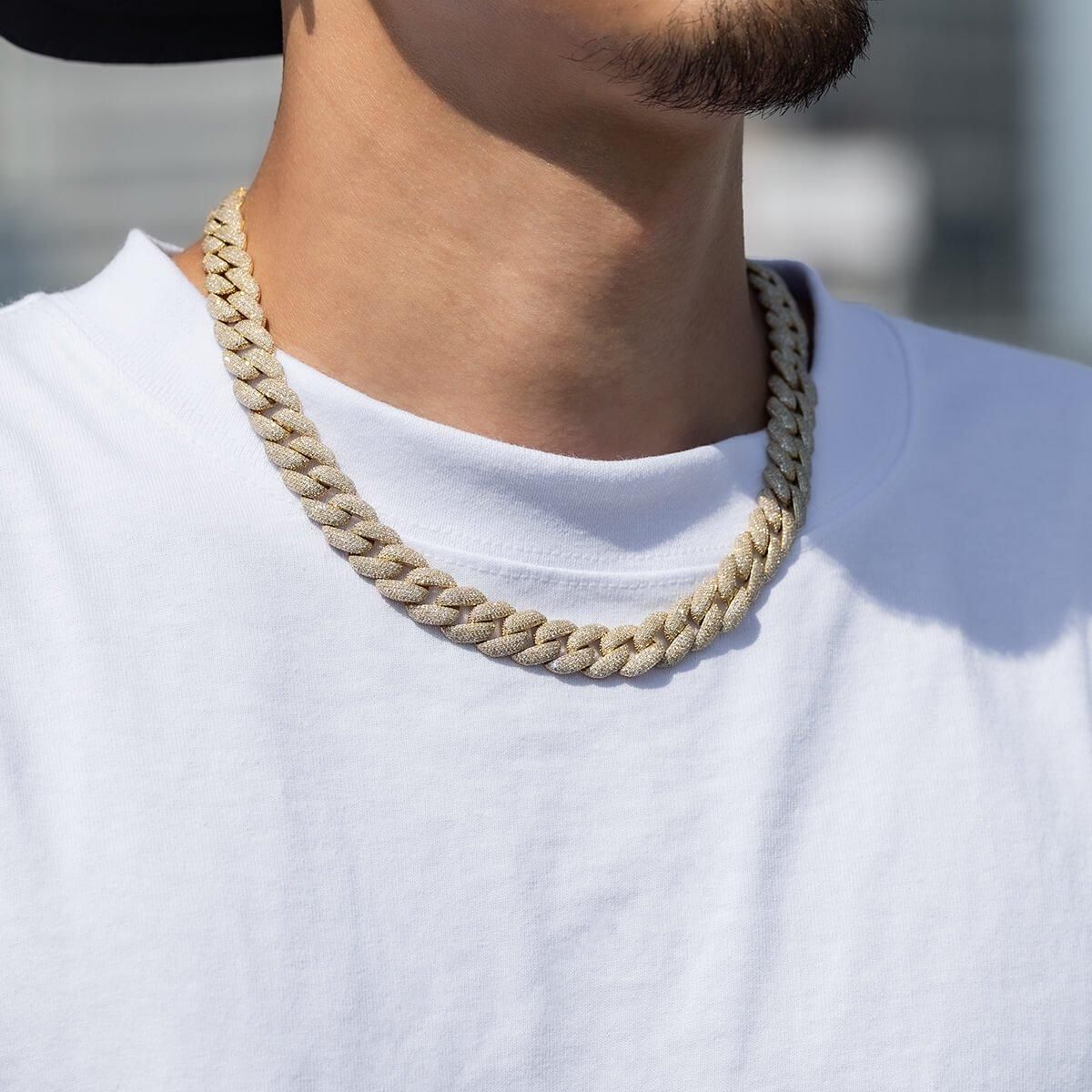 ダイヤモンド 10K イエローゴールド マイアミネックレス 幅12mm 47cm