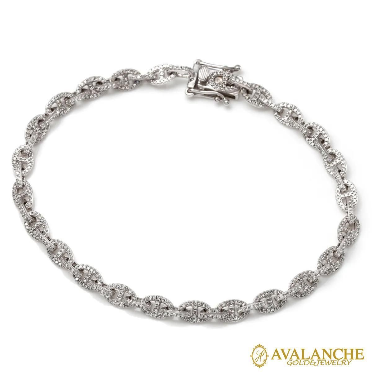 ダイヤモンド 10K ホワイトゴールド アンカーブレスレット 幅4.5mm