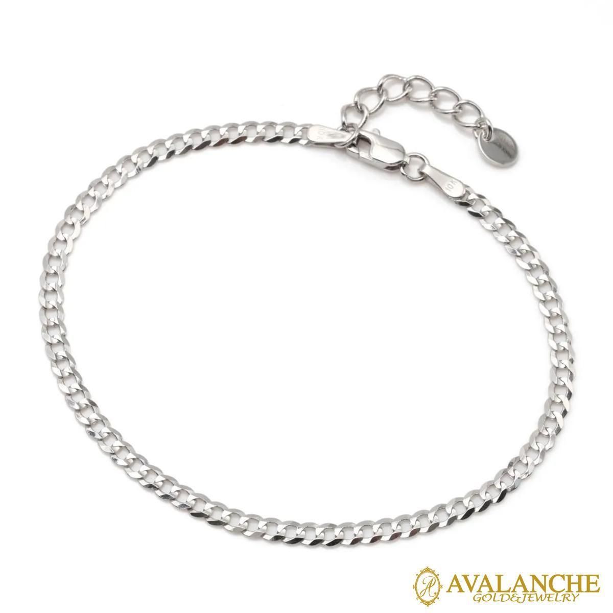 10K ホワイトゴールド キューバンブレスレット 幅2.8mm 16cm-18cm