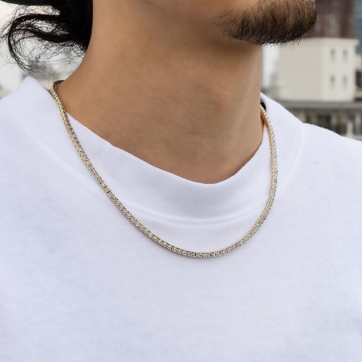 ダイヤモンド 10K イエローゴールド テニスネックレス 幅3mm 46cm-51cm