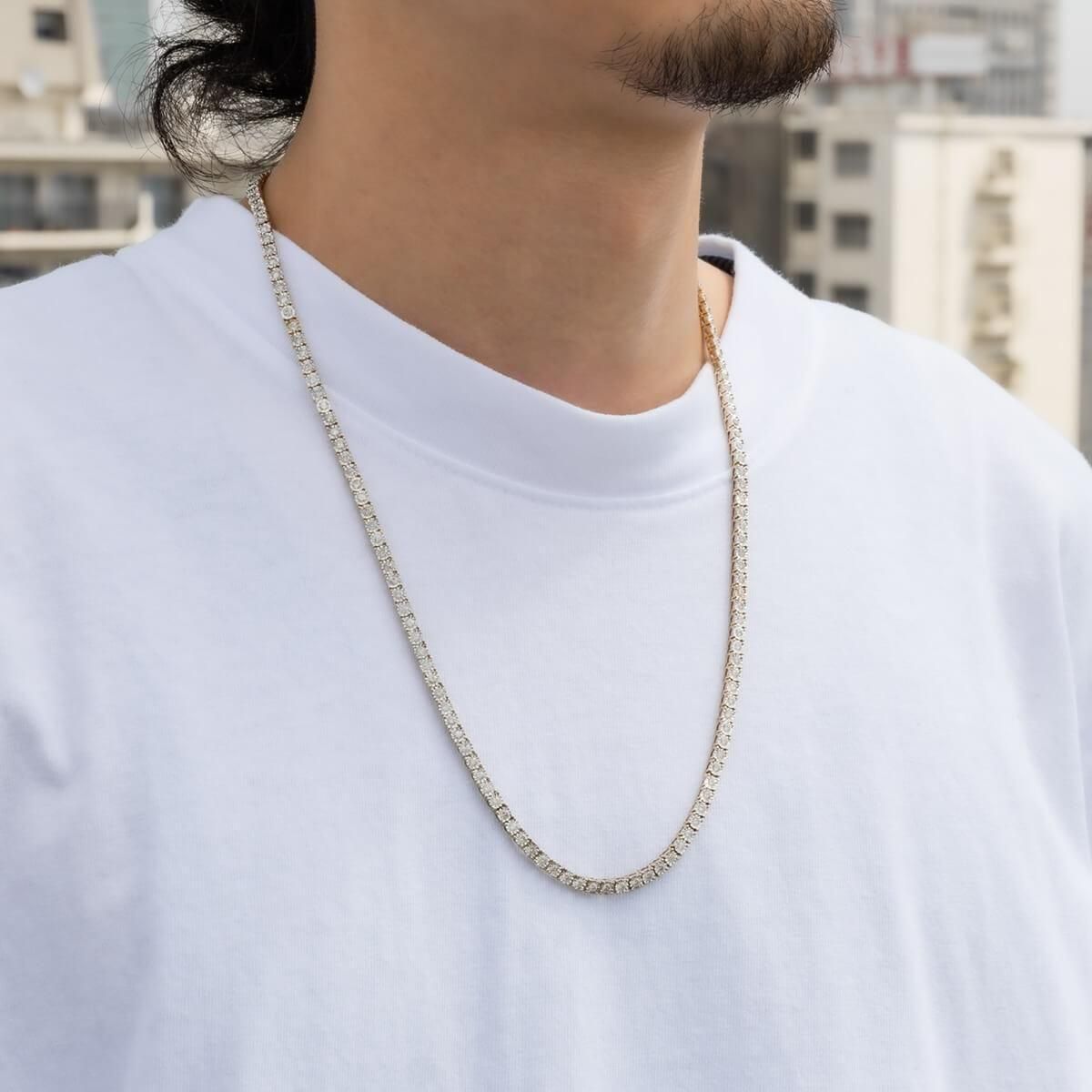 ダイヤモンド 10K イエローゴールド テニスネックレス 幅3.5mm 57cm