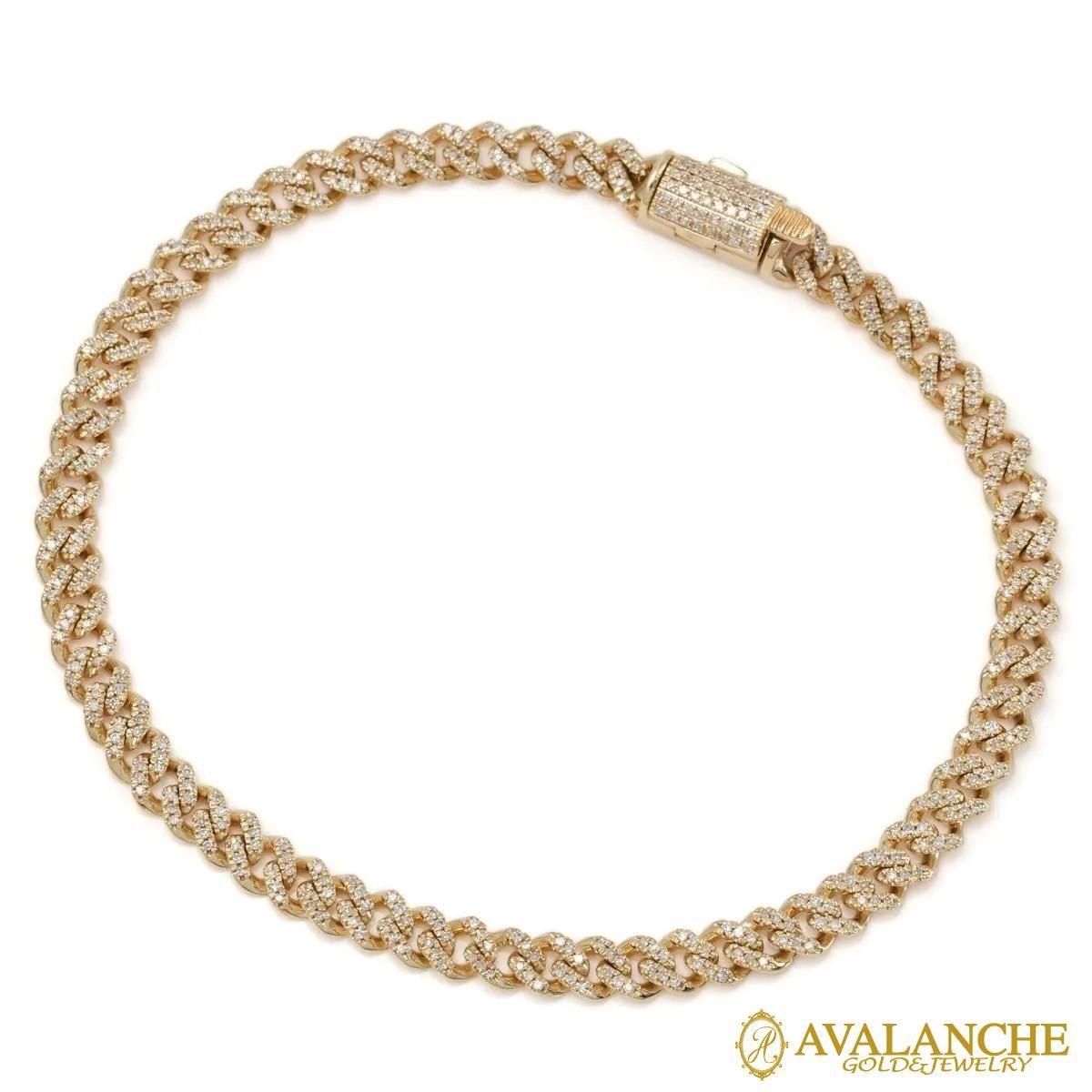 ダイヤモンド 10K イエローゴールド マイアミブレスレット 幅4.8mm