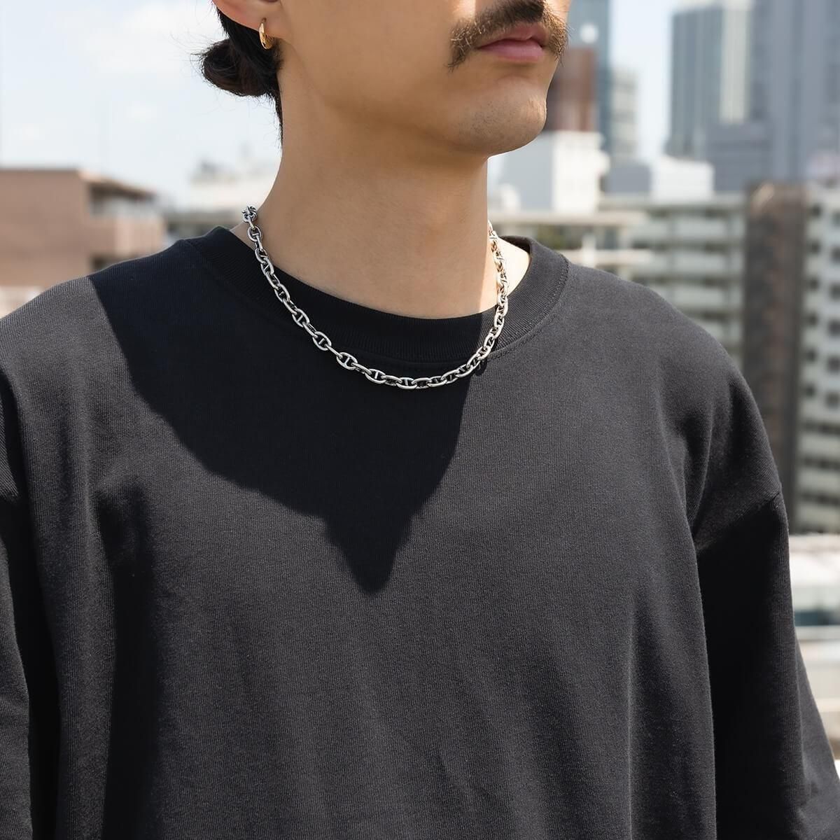 シルバー アンカーネックレス 幅7mm 45cm-55cm いぶし加工 GIU074-LOX