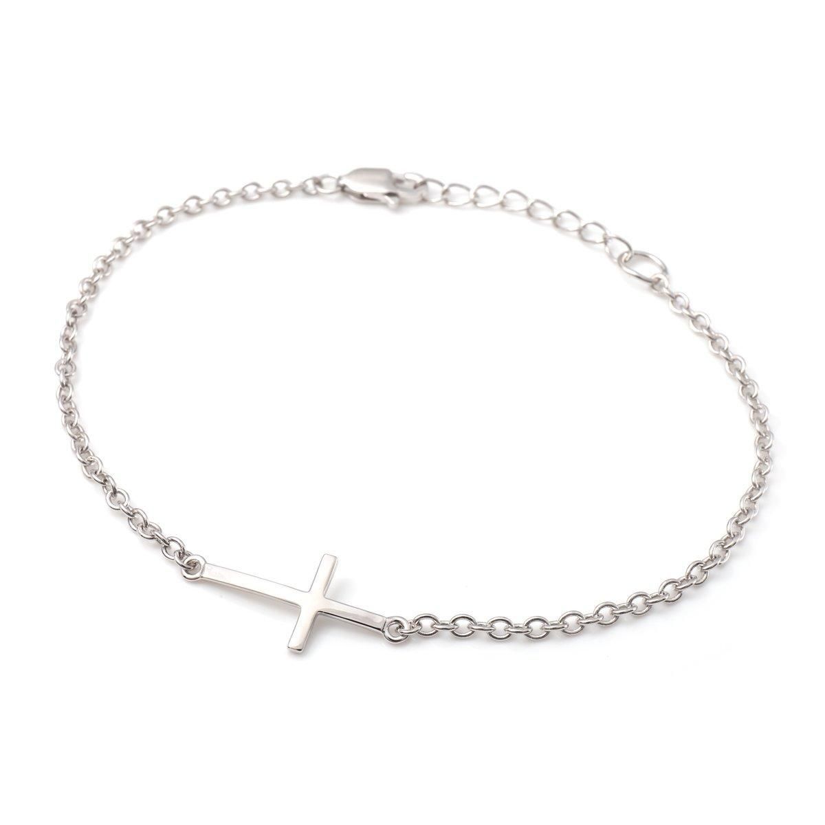 シルバー サイドウェイズクロスブレスレット 幅2mm 18cm-20cm
