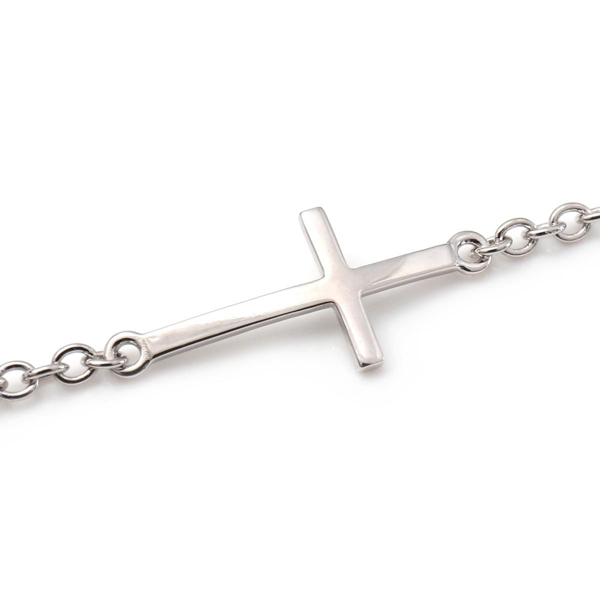 シルバー サイドウェイズクロスブレスレット 幅2mm 18cm-20cm