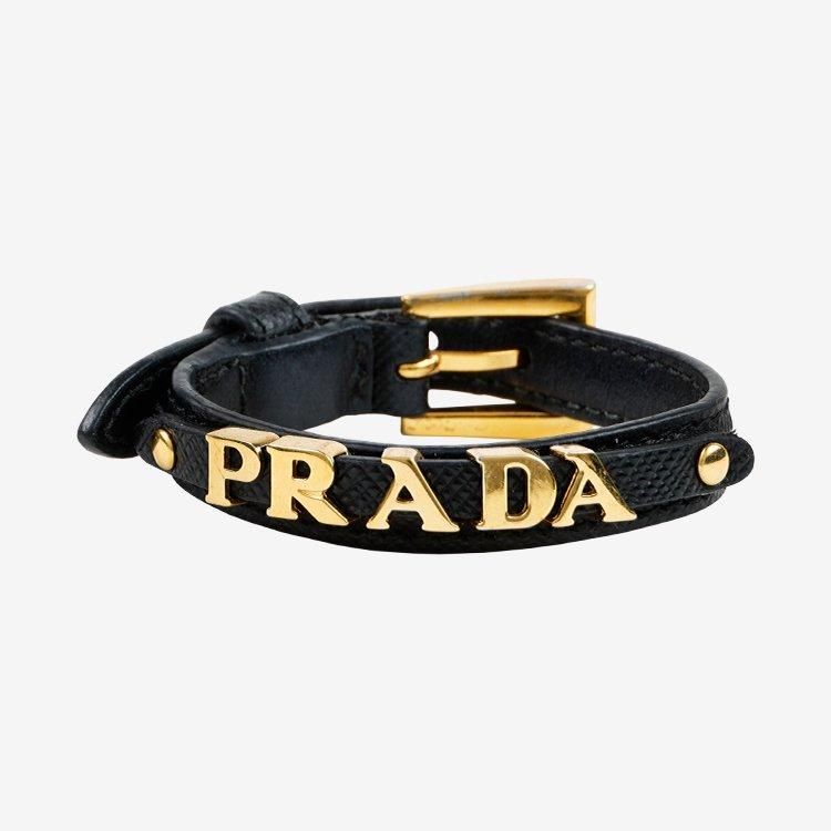 ロゴサフィアーノレザーブレスレット ブラック×ゴールド ヴィンテージ