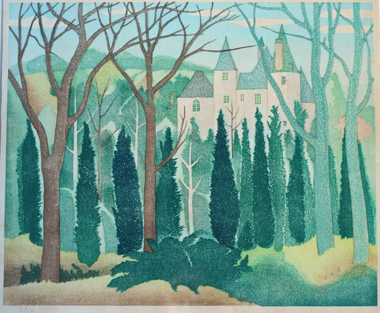 木版画 岡鹿之助 「林間の城 加藤版」 商品番号34101402- 絵のある