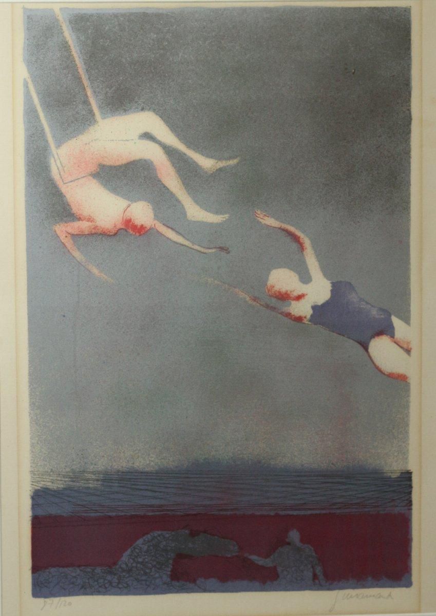 リトグラフ版画 ポール・ギアマン「サーカスの馬と空中ブランコ」 商品