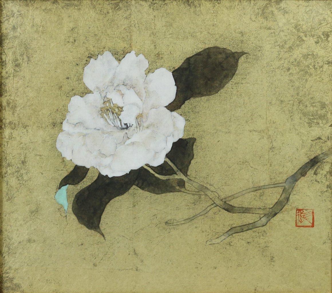 色紙額日本画 白井進 「白椿」 商品番号35013102 - 絵のある暮らし・絵