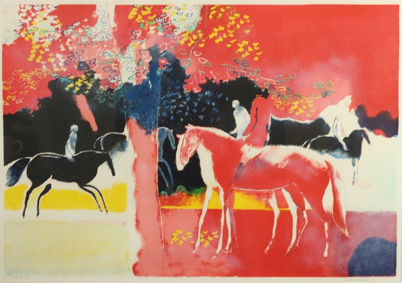 リトグラフ版画 ポール・ギアマン 「赤い木と馬」 商品番号35030301