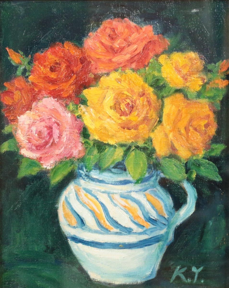 油彩 吉岡伎世子 「バラ F3」 商品番号06072503- 絵のある暮らし・絵