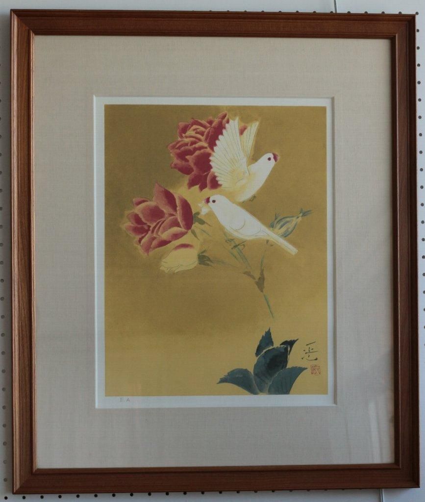 リトグラフ版画 岩田正巳「花と鳥」商品番号146- 絵のある暮らし・絵に
