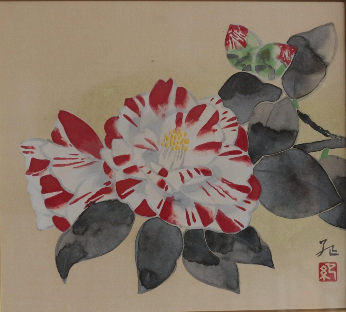 日本画・色紙額 大矢紀「椿 」商品番号30051406 - 絵のある暮らし・絵