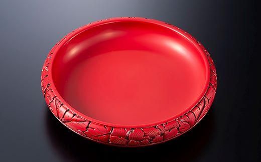 村上木彫堆朱 菓子器7寸 牡丹唐草