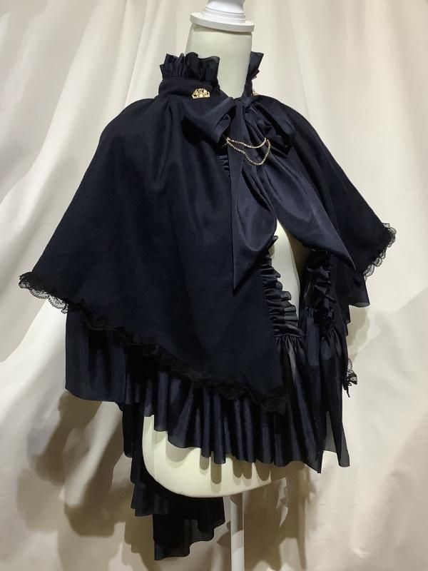 チェーン飾り付き貴族風後長マント：紺×黒フリル - MARBLE ~online shop~
