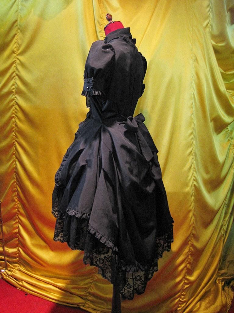 ◇受注商品◇別衿・姫袖付きドレスワンピース：黒×黒フリル L~LLサイズ