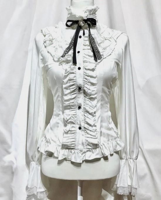 ◇受注商品◇クラシカルゴシック調立ち襟カメオブラウス：白 - MARBLE