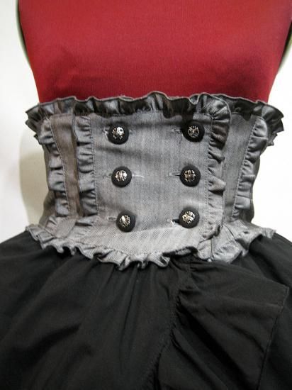 ◇受注商品◇バッスルリボン付きコルセット風巻きスカート：グレー×黒