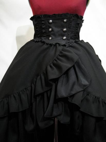 ◇受注商品◇バッスルリボン付きコルセット風巻きスカート：黒 Mｻｲｽﾞ