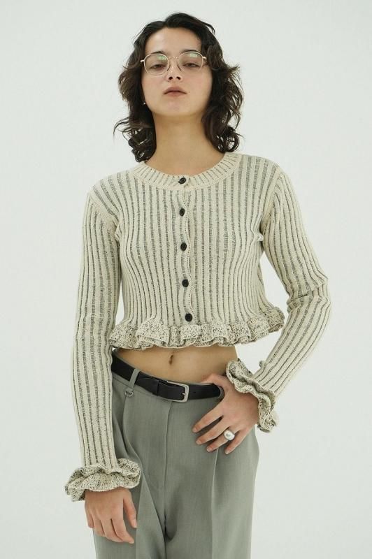 CLANE] クラネ W FACE SHORT FRILLED KNIT TOPS(WHITE)