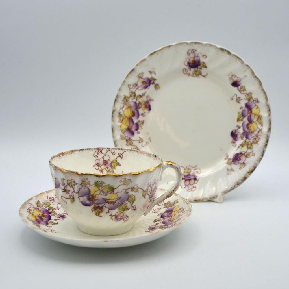 アンティーク食器｜メーカー不明｜花柄｜パンジー｜一部ハンドペイント