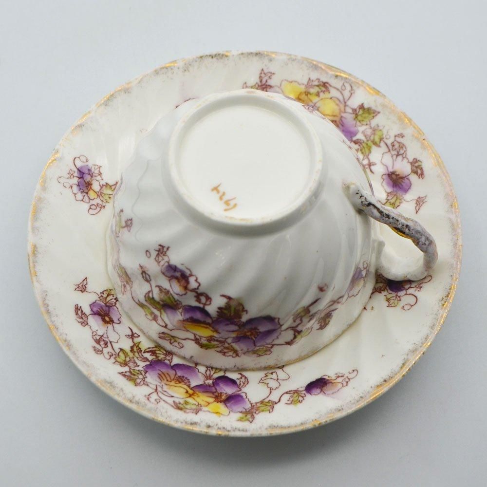 アンティーク食器｜メーカー不明｜花柄｜パンジー｜一部ハンドペイント