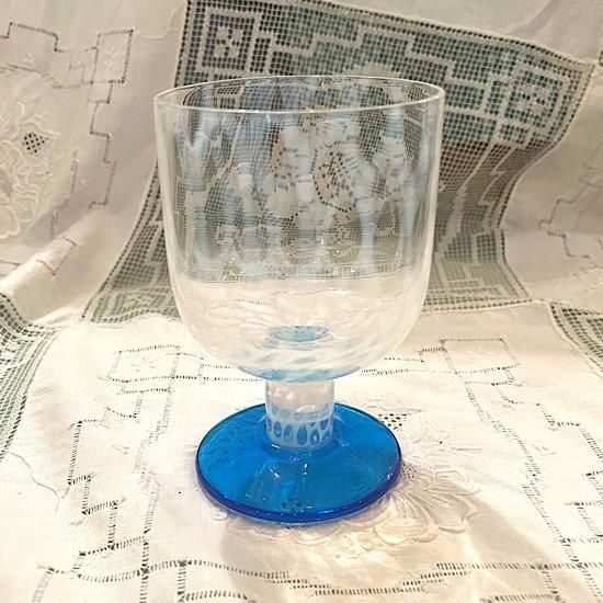 日本 ＊ 昭和初期頃 ＊ 氷コップ ＊ 水玉 ＊ ブルー ＊ なつめ型