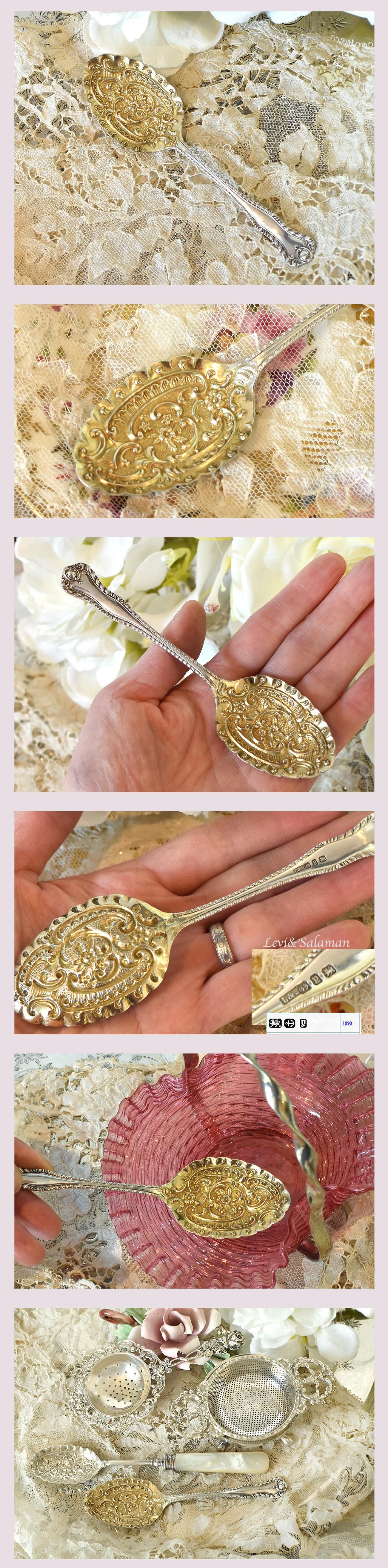 英国アンティーク銀器【純銀】1898年 ジャムスプーン Levi&Salaman