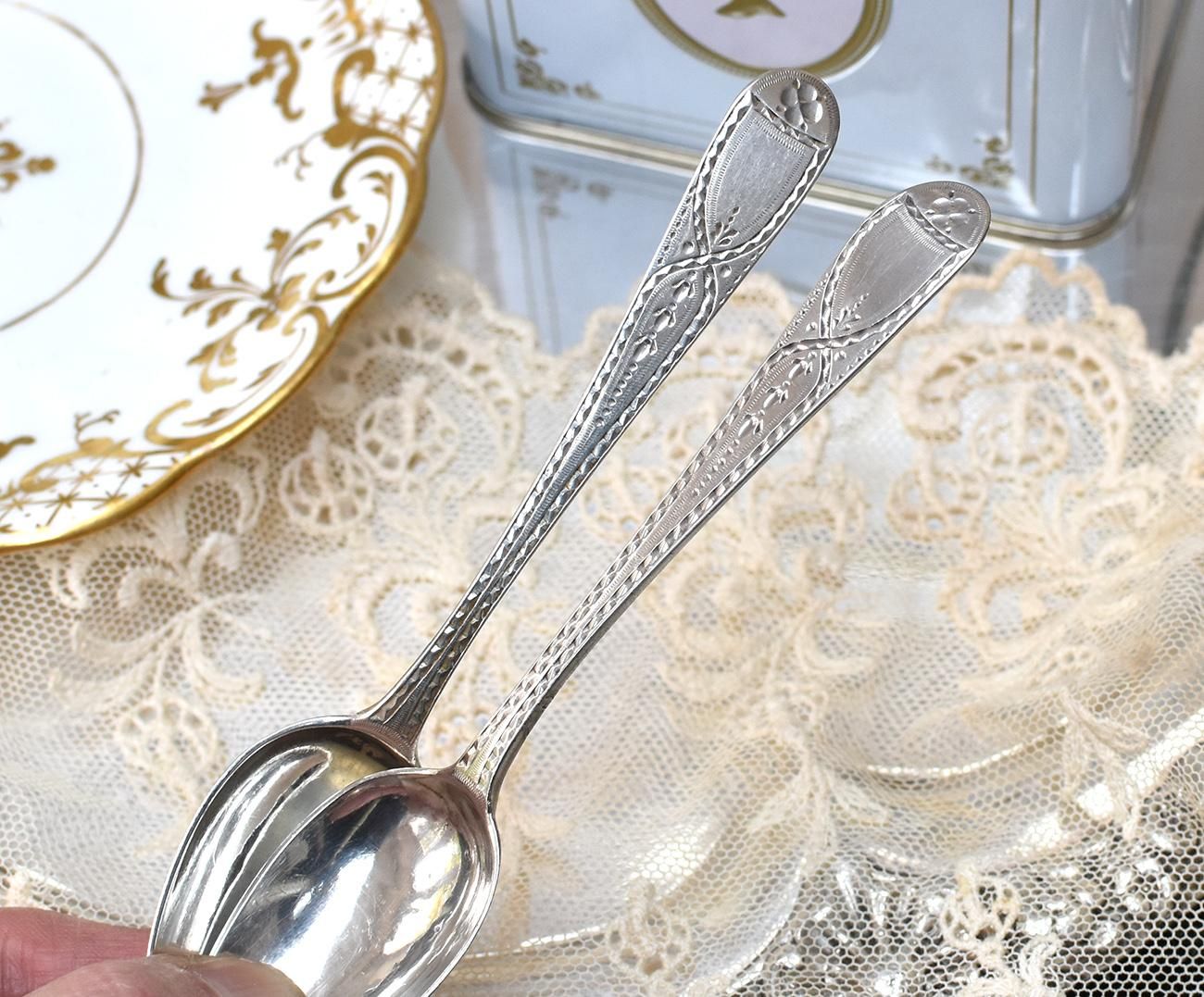 英国アンティーク銀器【純銀】1792年 ジョージアン ティースプーン2本