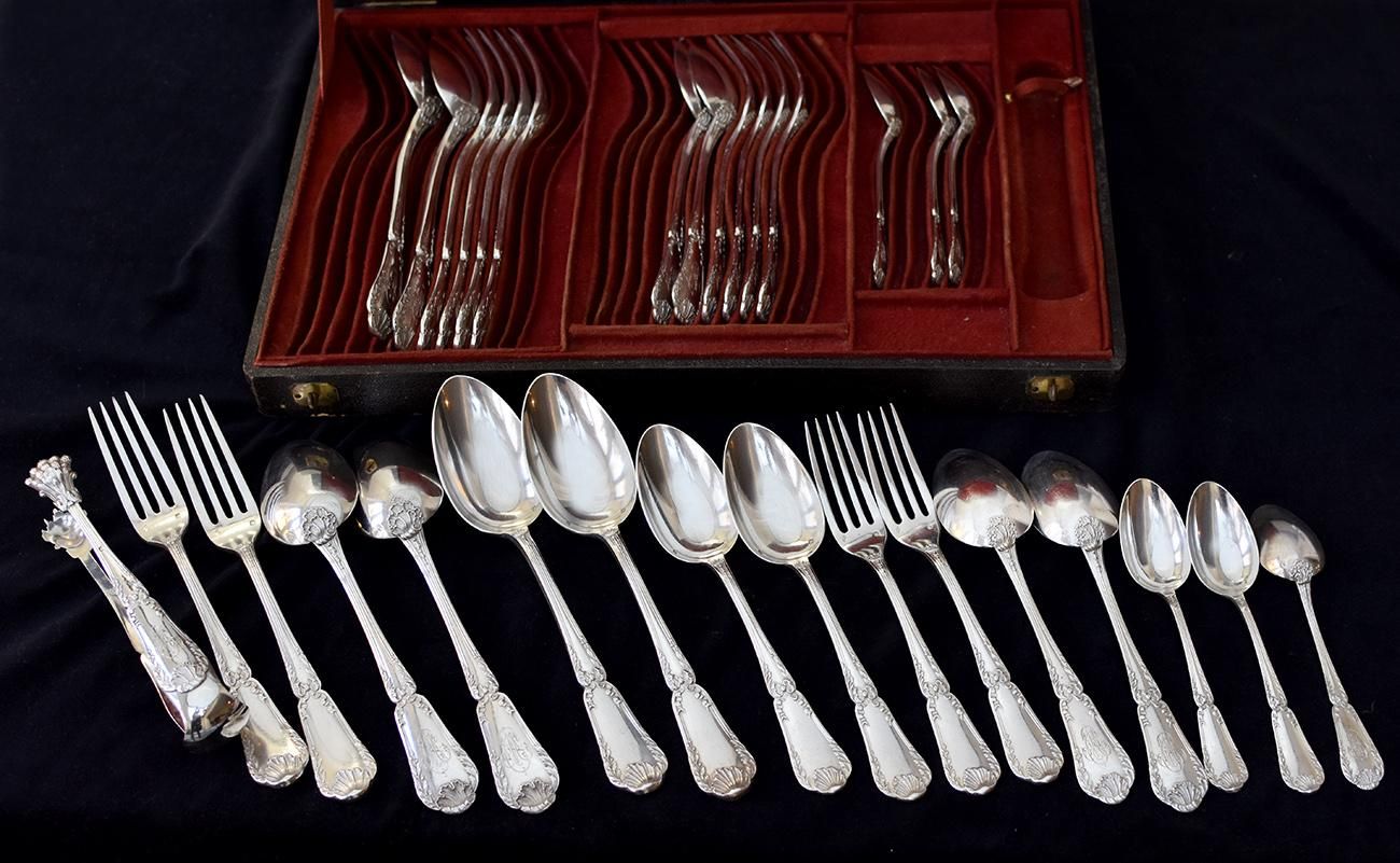 仏アンティーク銀器【銀950】ポンパドゥール 箱入りカトラリーセット