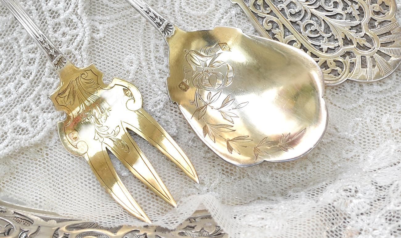 仏アンティーク銀器【銀950】サービング4点セット◇ピュイフォルカ