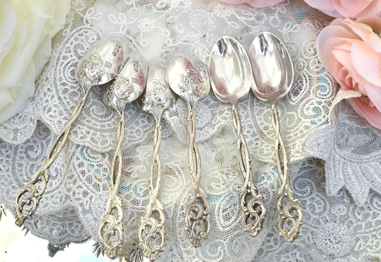 英国アンティーク銀器【純銀】ティースプーンセット 6本 G&S