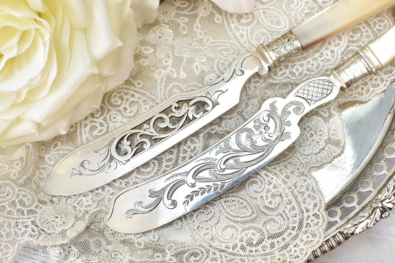英国アンティーク【シルバープレート】美彫りナイフ 22cm - Edwardian