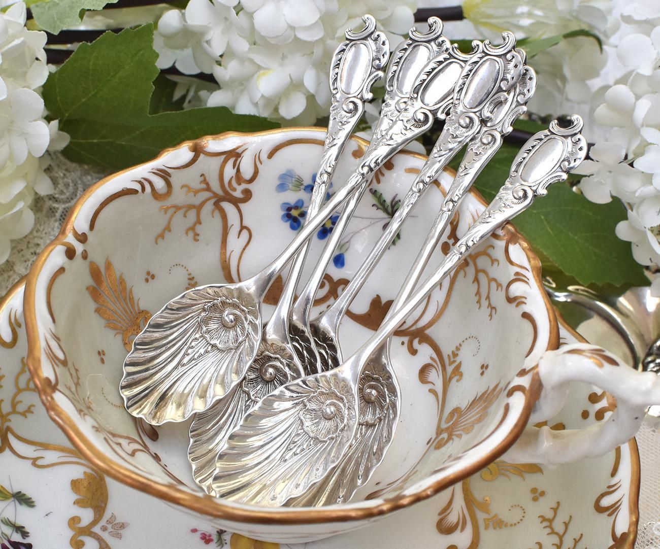 ◇英国アンティーク銀器【純銀】1900年 ティースプーンセット6本