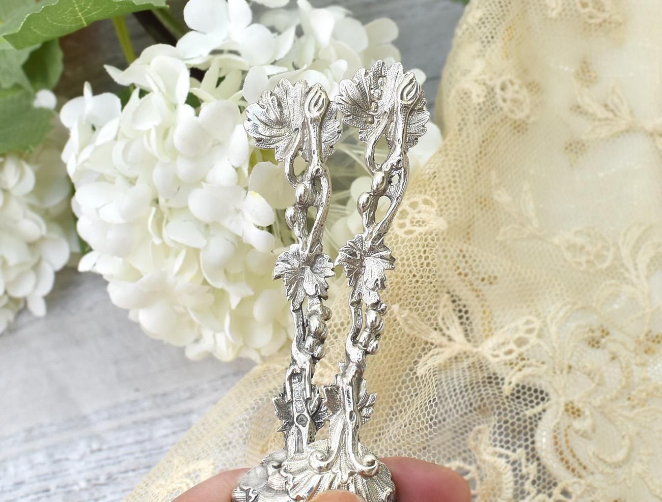 英国アンティーク銀器【純銀】1861年 シェルのソルトスプーン ペア