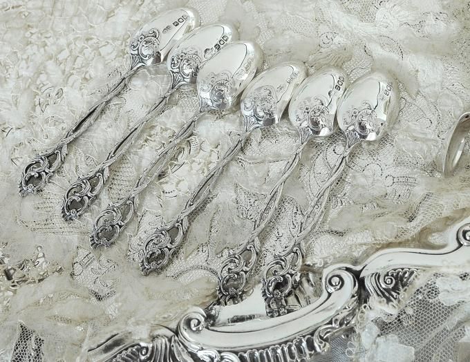イギリス アンティーク 1902年製 純銀製スプーンセット 6本 イギリス