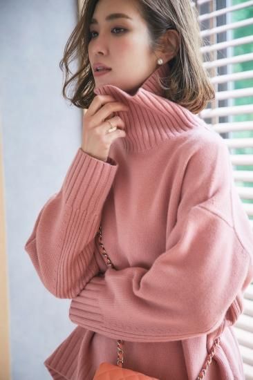 タートルニットプルオーバー(コーラルピンク) - seventen